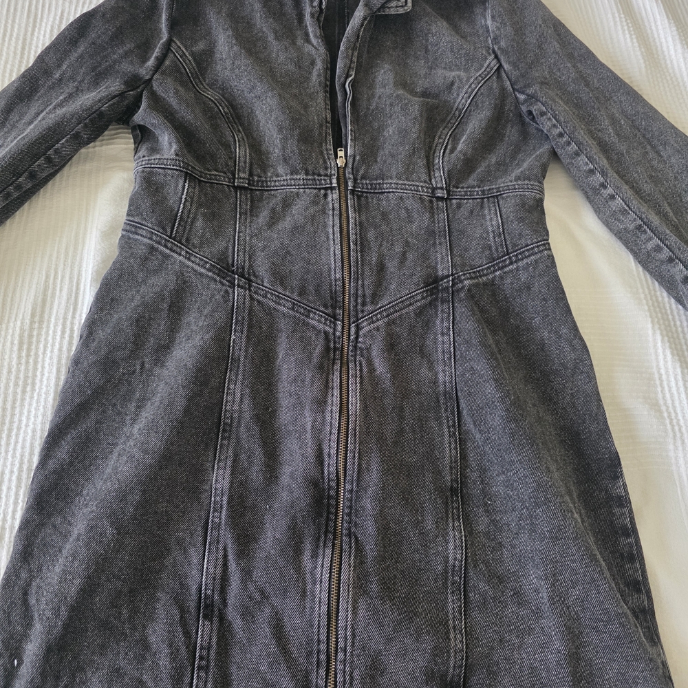 ASOS Denim Black Zip Front Fitted Denim Dress UK 16 US 12